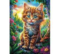 Orange Tabby Cat in A Flower Garden Puzzle 1000 Pezzi Rompicapo Per Serate Solitarie Science Fiction Magical Dream Attività Rilassante Per Momenti Di Pace Antistress Naturale Regalo Per Tutti 1000 PCS