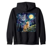 Orange Tabby Cat Moon And Stars Night Sky Art Felpa con Cappuccio