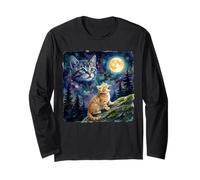 Orange Tabby Cat Moon And Stars Night Sky Art Maglia a Manica