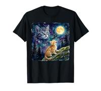 Orange Tabby Cat Moon And Stars Night Sky Art Maglietta