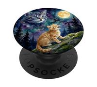 Orange Tabby Cat Moon and Stars Night Sky Art PopSockets PopGrip Adesivo