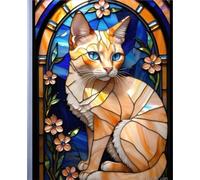 ORANGE TABBY CAT *Stained Glass Jewel Art Design Print* COMPOSITION NOTEBOOK Travel Journal Diary Guest Book-Exotic Animal Feline Kitten Kitty Pet ... School Ivy League University College Student