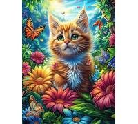 Orange Tabby Cat with Butterflies Puzzle 1000 Pezzi Rompicapo Per Team Building Science Fiction Magical Dream Attività Di Gruppo Collaborazione E Divertimento Regalo Festa Aziendale 1000 PCS