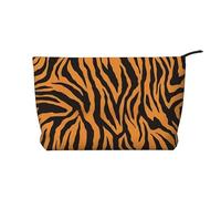 Orange Tiger Leopard (1) borsa per il trucco in velluto a coste con chiusura a cerniera, organizer multifunzionale 22 x 7 x 17 cm per viaggi, campeggio, vacanze, fitness, Nero , Taglia unica