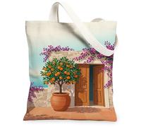 Orange Tree - Borsa tote da donna, in tela, mediterranea, tropicale, bouganvillea, vaso di argilla, verde, lavabile, riutilizzabile, estetica, idea per viaggi all'aperto, giornata lavorativa, lettura