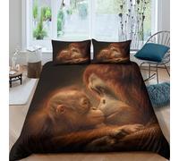 Orangutan babySet Di Copripiumino microfibra morbida 3 Pezzi stampa di 3D cerniera nascosta Wildlife tender moment copripiumino incluso federe aiosa ultra morbido for ragazze Double（200x200cm）