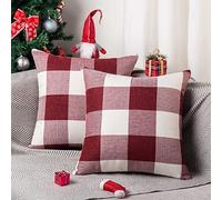 ORANIFUL Copricuscini Divano Set da 2 Fodere per Cuscini Tartan Quadrati Decorativi in Lino per Letto Décor Casa Auto 60x60 cm (Rosso&Bianco, 2 Pezzi)