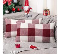 ORANIFUL Fodere Cuscini Set da 2 Copricuscini Divano Tartan Quadrati Decorativi in Lino per Letto Décor Casa Auto 30x50 cm (Rosso&Bianco, 2 Pezzi)