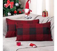 ORANIFUL Fodere Cuscini Set da 2 Copricuscini Divano Tartan Quadrati Decorativi in Lino per Letto Décor Casa Auto 30x50 cm (Bordeaux&Nero, 2 Pezzi)