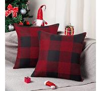 ORANIFUL Fodere Cuscini Set da 2 Copricuscini Divano Tartan Quadrati Decorativi in Lino per Letto Décor Casa Auto 50x50 cm (Bordeaux&Nero, 2 Pezzi)