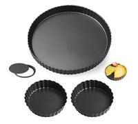 ORARTMM Set di 4 stampi per torte con fondo di sollevamento e quiche - 2 x 10 cm + 24 cm + 28 cm rivestimento antiaderente per quiche, tarta, pie, pasticcini natalizi (acciaio al carbonio, 4 pezzi)