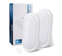 Oraymin 2 pezzi LED lampada da parete per cantina con rilevatore di movimento per interni, 12W IP65 LED wall light 1080LM, luce ovale a prova di umidità per garage corridoio scale cantina, 4000K