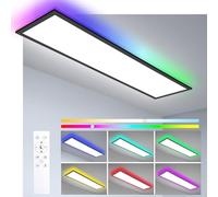 Oraymin Plafoniera a pannello LED Dimmerabile 120x30cm con telecomando,Pannello LED soffitto da 40W con RGB Backlight,Funzione di memoria, rettangolare LED da 3000K-6500K per soggiorno, Nero