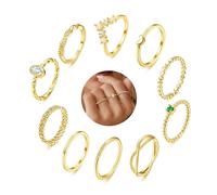 ORAZIO 10 Pezzi Anelli Donna Oro 14K Placcati Set Anello Impilabile Pollice Mignolo Semplice Sottile Zirconia Cubica Opale Cuore Anello Fidanzamento FEDI Nuziali Donna