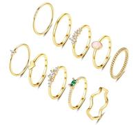 ORAZIO 10 Pezzi Anelli Donna Oro Set Anello Donna Placcati Oro 14K Anello impilabile Anelli Pollice Mignolo Anello Semplice Sottile Zirconia Cubica Opale Cuore Anello Fidanzamento FEDI Nuziali