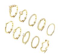 ORAZIO 10 Pezzi Anelli Donna Placcati Oro 14K Anello Impilabile Anelli Pollice Mignolo Semplici Sottile Zirconia Cubica Opale Cuore FEDI Nuziali Anelli Set Gioielli per Donna