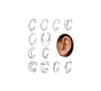ORAZIO 12 pz Argento Ear Cuff Orecchini Donna Orecchini Senza Buco Placcato Regolabile Sulla Cartilagine Orecchini Ear Cuff No Piercing Ear Cuff Argento Clip Orecchini Finti