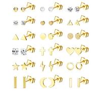 ORAZIO 18 paia di orecchini in acciaio inossidabile per donna uomo stella luna cuore Cz disco 20 g orecchini cartilagine ipoallergenici geometrici orecchini piercing gioielli in acciaio, Acciaio