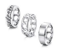 ORAZIO 3 anelli in acciaio inox per uomo e donna spazzolato opaco classico semplice anello a fede nuziale 7/8 mm di larghezza, anello misura 8-13, Metallo, Zirconia cubica