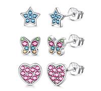 ORAZIO 3 Paia Di Orecchini A Perno Piccoli In Argento 925 Per Ragazze Bambini Farfalla Cuore Stella Cubo Zircone Cartilagine Set Di Orecchini A Perno Per Donne Bambini Ipoallergenici B