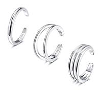 ORAZIO 3 PCS 925 Anelli da Punta in Argento Sterling per Donne anello Regolabili Banda di Zirconia Cubica Set di Gioielli da Spiaggia Estiva per Piedi