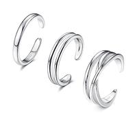 ORAZIO 3PCS Anelli regolabili per le dita dei piedi per le donne Set di anelli minimalisti per dita dei piedi in tonalità argento Set di gioielli da spiaggia estivi Regali per donne e ragazze 4
