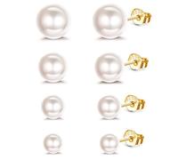 ORAZIO 4 Paia Orecchini Perle Argento Sterling 925 Orecchini Bottone Perle Sfera Rotonda Ipoallergenico 6-9mm Dimensioni Miste Orecchini Perle Coltivate Acqua Dolce Set Per Ragazze Donne