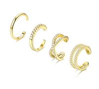 ORAZIO 4PC 925 Polsini Dell'orecchio per Le Donne CZ Non-Piercing Falso Helix Cartilagine Orecchini Del Polsino Set Ipoallergenico Scintillante Rotondo Huggie Cartilagine Orecchino Gioielli Regali