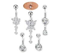 ORAZIO 5 Pezzi Piercing Ombelico Oro Argento Donna Acciaio Chirurgico Pendente Piercing Ombelico Anello 10MM Ipoallergenici Farfalla Zircone Navel Piercing Donna