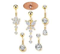 ORAZIO 5 Pezzi Piercing Ombelico Oro Argento Donna Acciaio Chirurgico Pendente Piercing Ombelico Anello 10MM Ipoallergenici Farfalla Zircone Navel Piercing Donna