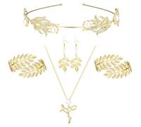 ORAZIO 6 Pezzi Costume Dea Greca Accessori Donna Gioielli Capelli Corona Alloro Bracciale Braccio Orecchini Copricapo Boho per Donne in Festa di Matrimonio Laurea Halloween