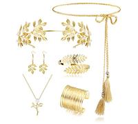 ORAZIO 7 Pezzi Dea Greca Costume Accessori Set per le Donne d'oro Romano Alloro Foglia Corona fasce Capelli Bracciale Bobina Perla Goccia Orecchini Sposa Copricapo Partito Vestaglia Cosplay Gioielli
