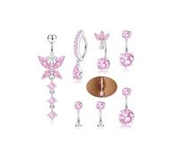 ORAZIO 7 Pezzi Piercing Ombelico Donna Acciaio Chirurgico Pendente Piercing Ombelico Anello 10/12MM Ipoallergenici Rosa Farfalla Zircone Navel Piercing Donna
