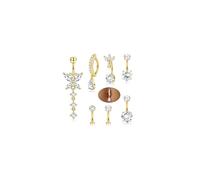 ORAZIO 7 Pezzi Piercing Ombelico Oro Donna Acciaio Chirurgico Pendente Piercing Ombelico Anello 10/12MM Ipoallergenici Farfalla Zircone Navel Piercing Donna
