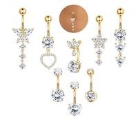 ORAZIO 8 Pcs Pendente Piercing Ombelico Acciaio Chirurgico Da Donna 10MM Anello Piercing Ombelico Oro Farfalla Cuore Zircone Piercing Ombelico Blu Rosa Da Donna