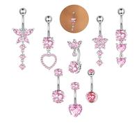 ORAZIO 8 PCS Piercing Ombelico Donna Acciaio Chirurgico 10MM Anello Oro Farfalla Cuore Zircone Argento Blu