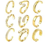 ORAZIO 9 Pz Anelli da Piede Donna Oro 16K Regolabili Zirconia