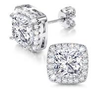 ORAZIO Orecchini a Bottone in Argento Sterling per Donna Uomo Orecchini Rotondi con Diamante Finto Halo Quadrati a Forma di Cuore Orecchini a Bottone con Zirconi Cubici Delicati Orecchini da Sposa