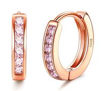 ORAZIO Orecchini a Cerchio Piccoli in Argento con Cubic Zirconia Rosa per Ragazze Donne 925 Sterling Silver Cartilagine Sleeper Huggie Hoops Orecchini a cerchio allergenici in Oro Rosa per Bambina