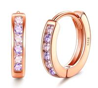 ORAZIO Orecchini a Cerchio Piccoli in Argento con Cubic Zirconia Rosa per Ragazze Donne 925 Sterling Silver Cartilagine Sleeper Huggie Hoops Orecchini a cerchio allergenici in Oro Rosa per Bambina
