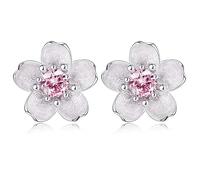ORAZIO Orecchini Fiore Rosa per Donna Orecchini a Bottone in Argento Sterling 925 Fiori di Ciliegio Fiore Bianco Rosa CZ Cartilagine Orecchini a Bottone Ipoallergenici Gioielli Regali per Bambini