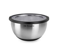 Orbegozo BOA 5000 Stainless Steel Bowl, 5 litres, Non-Slip Silicone Base, Clear Plastic Lid, Dishwasher Safe