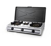 Orbegozo FO 3510 - Fornello a gas, corpo inox, 2 bruciatori a tripla corona e 1 normale, accensione piezoelettrica, uso interno ed esterno, gas butano o propano