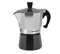 Orbegozo KFM 330, caffettiera 3 tazze, adatta per fornelli a gas, ceramica ed elettrici, manico ergonomico, valvola di sicurezza, alluminio, colore nero e argento