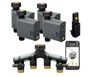 Orbit 21207 B-hyve Gen 2 Smart Hose Irrigazione Timer, confezione da 4 con hub Wi-Fi e collettore a 4 porte