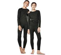 Orbiz Set di Biancheria Intima Termica per Bambini, Strato di Base Invernale, Caldo, Completo con Calzamaglia Lunga e Maglietta a Maniche Lunghe, Nero , 5-6 Years