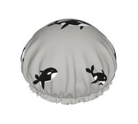 Orca balena modello senza cuciture stile cartone animato,Cuffia da doccia, cuffia da notte, doppio strato, impermeabile, elastica, riutilizzabile.