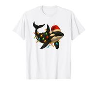 Orca Balena Natale Cappello di Babbo Natale Luci di Natale Maglietta