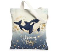 Orca - Borsa tote in tela da donna, fantasiosa, giocosa, stelle, bolle, nessuna blu navy, lavabile, riutilizzabile, idea per familiari, amici, colleghi, lettura di amori, 33 x 38 cm