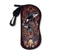 Orca Custodia morbida per occhiali, ispirata all'oceano, custodia protettiva per occhiali da sole con gancio con cerniera, portatile da viaggio, Borgogna, 3x7 Inch